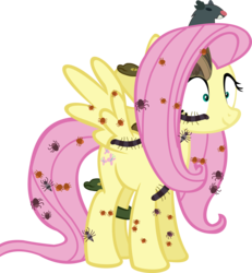 Size: 10721x11588 | Tagged: safe, artist:cyanlightning, fluttershy, bat, centipede, ladybug, pegasus, pony, rat, snake, spider, every little thing she does, g4, .svg available, absurd resolution, adoracreepy, creepy, creepy crawlies, cute, female, fiducia compellia, hypnoshy, hypnosis, hypnotized, mare, nightmare fuel, simple background, solo, transparent background, vector, wide eyes