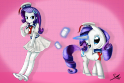 Size: 3000x2000 | Tagged: safe, artist:shogundun, rarity, human, equestria girls, g4, clothes, costume, crossover, cute, food, ghostbusters, gloves, hat, high res, human ponidox, magic, marshmallow, pants, raribetes, rarity is a marshmallow, self ponidox, signature, stay puft marshmallow man, stay puft marshmallow mare