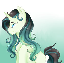 Size: 2856x2793 | Tagged: safe, artist:kittii-kat, oc, oc only, oc:emerald, pony, unicorn, female, high res, mare, sitting, solo