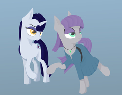 Size: 6120x4769 | Tagged: safe, artist:styroponyworks, artist:theotherdash, maud pie, moonlight raven, pony, unicorn, g4, absurd resolution, dancing, duo, female, gradient background, mare