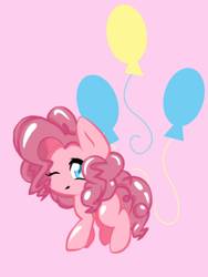 Size: 960x1280 | Tagged: safe, artist:iepaij, pinkie pie, g4, cutie mark background, female, looking at you, missing cutie mark, one eye closed, simple background, solo, wink