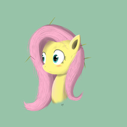 Size: 2333x2333 | Tagged: safe, artist:bighm, fluttershy, g4, bust, female, high res, looking away, messy mane, portrait, simple background, solo