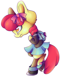 Size: 5084x6454 | Tagged: safe, artist:cutepencilcase, apple bloom, semi-anthro, g4, absurd resolution, adorabloom, backpack, clothes, cute, dress, female, grumpy, shoes, simple background, solo, standing up, transparent background, walking
