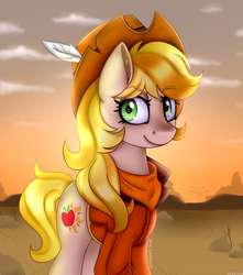 Size: 772x872 | Tagged: safe, artist:starsymphonystela, oc, oc only, oc:applesunrise, pony, clothes, desert, hat, solo, sunrise, western