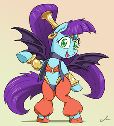 Size: 2700x3000 | Tagged: safe, artist:docwario, oc, oc only, oc:high pitch, bat pony, genie, pony, bipedal, clothes, cosplay, costume, high res, shantae, solo