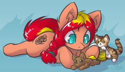 Size: 924x536 | Tagged: safe, artist:sapphfyr, oc, oc only, oc:nervous stitch, cat, pony, kitten, solo