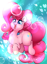 Size: 2200x3000 | Tagged: safe, artist:madacon, pinkie pie, butterfly, earth pony, pony, g4, chest fluff, color porn, crepuscular rays, cute, diapinkes, female, happy, high res, lens flare, mare, open mouth, smiling, solo