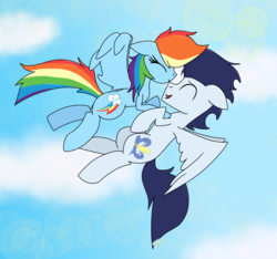 Size: 1600x1500 | Tagged: safe, artist:rai2n, rainbow dash, soarin', pony, g4, flying, male, ship:soarindash, shipping, straight