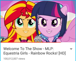Size: 1440x1160 | Tagged: safe, screencap, sunset shimmer, twilight sparkle, equestria girls, g4, my little pony equestria girls: rainbow rocks, happy, singing, smiling, smirk, welcome to the show, youtube