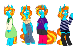 Size: 4521x2913 | Tagged: safe, artist:caballerial, oc, oc only, oc:kumquat, pony, unicorn, '90s, 60s, 70s, 80s, choker, clothes, hairstyle, leg warmers, simple background, socks, standing, teeth, transparent background