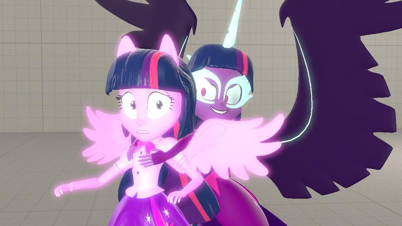 Safe Artist Teefro Sci Twi Twilight Sparkle Equestria Girls 3d Midnight Sparkle Ponied Up Sci Twi S Nightmare Source Filmmaker Twolight Derpibooru