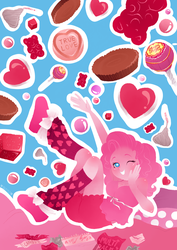 Size: 2480x3507 | Tagged: safe, artist:quixed, pinkie pie, human, equestria girls, g4, candy, chocolate, clothes, female, food, high res, pajamas, ponk, solo, sweets