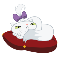 Size: 3000x3000 | Tagged: safe, artist:icaron, opalescence, cat, g4, annoyed, bow, cushion, female, frown, hair bow, high res, offended, pet, show accurate, simple background, solo, transparent background, vector