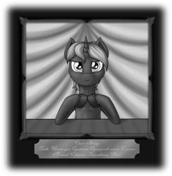 Size: 2860x2927 | Tagged: safe, artist:skorpionletun, oc, oc only, oc:spell nexus, fanfic:past sins, chapter image, fanfic, fanfic art, gendo pose, high res, hooves together, picture frame, russian, solo