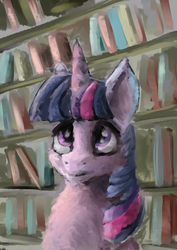 Size: 2480x3508 | Tagged: safe, artist:kingsleyrulz, twilight sparkle, pony, g4, book, bookshelf, female, high res, solo