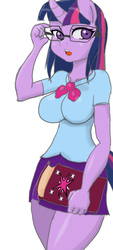 Size: 688x1528 | Tagged: safe, artist:tiroil, twilight sparkle, unicorn, anthro, g4, book, breasts, busty twilight sparkle, clothes, equestria girls outfit, female, glasses, open mouth, solo