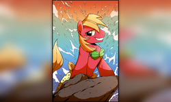 Size: 800x480 | Tagged: safe, artist:ponygoddess, big macintosh, mermaid, merman, merpony, equestria daily, g4, crossdressing, male, reference, smiling, species swap, the little mermaid, water, wave