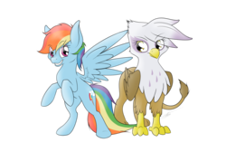 Size: 2015x1356 | Tagged: safe, artist:ethaes, gilda, rainbow dash, griffon, g4, redraw, simple background, smiling, transparent background, wings