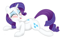 Size: 1892x1210 | Tagged: safe, artist:legendanger, derpibooru exclusive, rarity, pony, unicorn, g4, backbend, blushing, both cutie marks, butt, dock, eyes closed, female, flexible, mare, plot, prone, simple background, solo, spreading, tongue out, transparent background