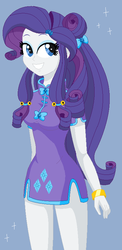 Size: 405x828 | Tagged: safe, anonymous artist, rarity, equestria girls, g4, blue background, cheongsam, clothes, cosplay, costume, female, ranma 1/2, shampoo (ranma 1/2), simple background, solo