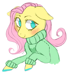 Size: 595x620 | Tagged: safe, artist:jellybeanbullet, fluttershy, g4, blushing, clothes, female, looking at you, solo, sweater, sweatershy