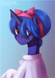 Size: 1000x1414 | Tagged: safe, artist:risterdus, princess luna, g4, alternate hairstyle, bust, fanart, female, hairband, portrait, smiling, solo