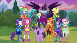 Size: 1920x1080 | Tagged: safe, artist:boneswolbach, artist:dashiemlpfim, artist:grendo11, artist:limedazzle, artist:mixiepie, artist:oblivionfall, artist:wawtoons, applejack, fluttershy, gaea everfree, gloriosa daisy, pinkie pie, rainbow dash, rarity, sci-twi, sunset shimmer, twilight sparkle, oc, oc:delta brony, human, equestria girls, g4, my little pony equestria girls: legend of everfree, balloon, boots, clothes, crystal guardian, duality, glasses, high heel boots, human ponidox, jewelry, mane six, midnight sparkle, ponied up, self paradox, self ponidox, shoes, show accurate, sneakers, sparkles, sun, updated, vector, wings
