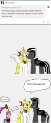 Size: 756x1798 | Tagged: safe, artist:ask-luciavampire, oc, oc only, alicorn, pony, vampire, vampony, tumblr:ask-luciavampire, alicorn oc, ask, blushing, date, dialogue, kissing, male, spread wings, straight, tumblr, wingboner, wings