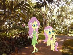 Size: 2048x1532 | Tagged: safe, artist:newportmuse, fluttershy, human, equestria girls, g4, duo, equestria girls in real life, floral head wreath, hawaii, haywaii, human ponidox, irl, photo, ponies in real life, sandals, self ponidox