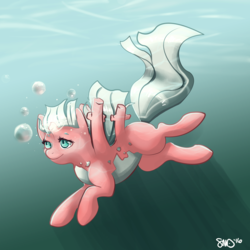 Size: 3000x3000 | Tagged: safe, artist:bean-sprouts, corsola, bubble, crossover, high res, pokémon, ponified, solo, underwater