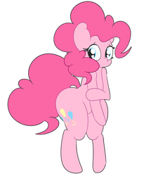 Size: 1280x1561 | Tagged: safe, artist:mr-degration, pinkie pie, semi-anthro, g4, cute, diapinkes, female, heart eyes, shy, simple background, solo, thunder thighs, white background, wingding eyes