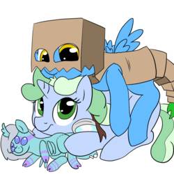 Size: 1000x1000 | Tagged: safe, artist:dudey64, oc, oc only, oc:box-filly, oc:sweetwater, pegasus, pony, unicorn, cute, female, filly, goggles