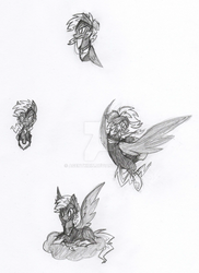 Size: 1024x1404 | Tagged: safe, artist:agentkirin, zapp, oc, oc only, oc:sky song, alternate hairstyle, cloud, monochrome, power ponies, solo, traditional art