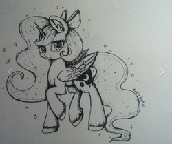 Size: 659x551 | Tagged: safe, artist:emi~ket, princess luna, g4, black and white, bow, drawing, female, grayscale, hair bow, monochrome, paper, solo, traditional art