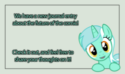 Size: 1063x634 | Tagged: safe, artist:tritebristle, lyra heartstrings, pony, unicorn, comic:heartstrings, g4, female, looking at you, mare, solo, text