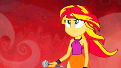 Size: 427x240 | Tagged: safe, screencap, sunset shimmer, equestria girls, g4, my little pony equestria girls: rainbow rocks, animated, female, gif, microphone, singing, sleeveless, solo