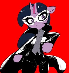 Size: 2150x2290 | Tagged: safe, artist:yajima, twilight sparkle, g4, arm hooves, clothes, costume, female, high res, joker (persona), mask, persona, persona 5, red background, ren amamiya, simple background, solo, the phantom, thief