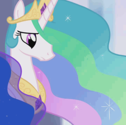 Size: 639x633 | Tagged: safe, screencap, princess celestia, alicorn, pony, g4, twilight's kingdom, concerned, cropped, crown, ethereal mane, female, jewelry, mare, offscreen character, peytral, regalia, solo focus, tiara