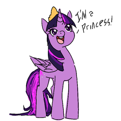 Size: 576x576 | Tagged: safe, artist:idrawweeklypony, twilight sparkle, alicorn, pony, g4, dialogue, female, happy, jewelry, open mouth, simple background, smiling, solo, tiara, twilight sparkle (alicorn), white background