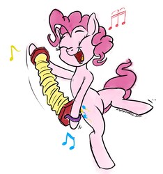 Size: 1026x1094 | Tagged: safe, artist:snapai, pinkie pie, earth pony, pony, g4, accordion, bipedal, female, happy, musical instrument, solo