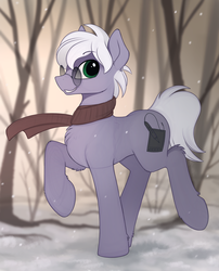 Size: 1150x1423 | Tagged: safe, artist:yakovlev-vad, oc, oc only, earth pony, pony, clothes, commission, glasses, looking at you, scarf, snow, solo, winter