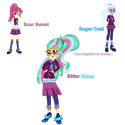 Size: 1000x1000 | Tagged: safe, artist:doraemonfan4life, sour sweet, sugarcoat, oc, oc:bitter glaze, human, equestria girls, g4, female, fusion, fusion:sour sweet, fusion:sugarcoat, glasses, multiple arms, pigtails, ponytail, simple background, white background