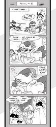 Size: 1024x2329 | Tagged: safe, artist:loreto-arts, apple bloom, princess ember, scootaloo, spike, sweetie belle, dragon, pony, unicorn, comic:friendship is innuendo, g4, black and white, cheek kiss, comic, cross-popping veins, cutie mark, cutie mark crusaders, female, filly, foal, grayscale, impacted face, instinctive terror, it was at this moment that she knew she fucked up, jealous, killing intent, kissing, male, monochrome, murderous intent, ship:emberspike, ship:scootaspike, ship:spikebelle, ship:spikebloom, shipping, spike gets all the mares, straight, the cmc's cutie marks, this will end in pain and/or tears