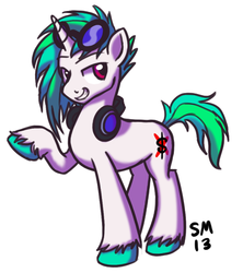 Size: 532x599 | Tagged: safe, artist:serenamidori, oc, oc only, pony, unicorn, grin, headphones, simple background, smiling, solo, sunglasses, white background