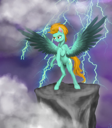 Size: 2822x3233 | Tagged: safe, artist:vinicius040598, lightning dust, g4, female, high res, lightning, rearing, solo, spread wings