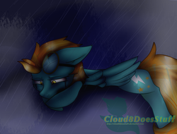 Size: 4096x3112 | Tagged: safe, artist:cloud8doesstuff, lightning dust, g4, crying, female, rain, sad, solo