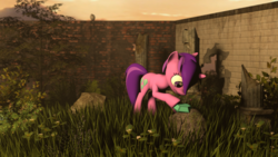 Size: 1024x576 | Tagged: safe, artist:oc1024, amethyst star, sparkler, pony, unicorn, g4, 3d, diamond, female, gem, grass, mare, shadow, solo, source filmmaker, stone, wall