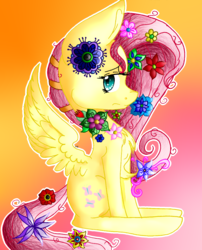 Size: 1405x1741 | Tagged: safe, artist:pinkponylover, fluttershy, g4, female, flower, flower in hair, solo