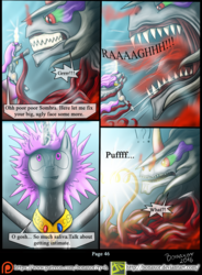 Size: 1200x1628 | Tagged: safe, artist:bonaxor, king sombra, princess celestia, pony, comic:corruption, g4, comic, drool, glowing horn, horn, magic, sharp teeth, teeth, tentacles, true form