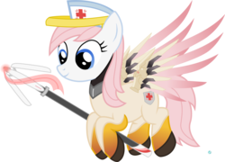 Size: 2300x1660 | Tagged: safe, artist:arifproject, nurse redheart, pony, g4, female, flying, mercy, overwatch, simple background, solo, transparent background, vector